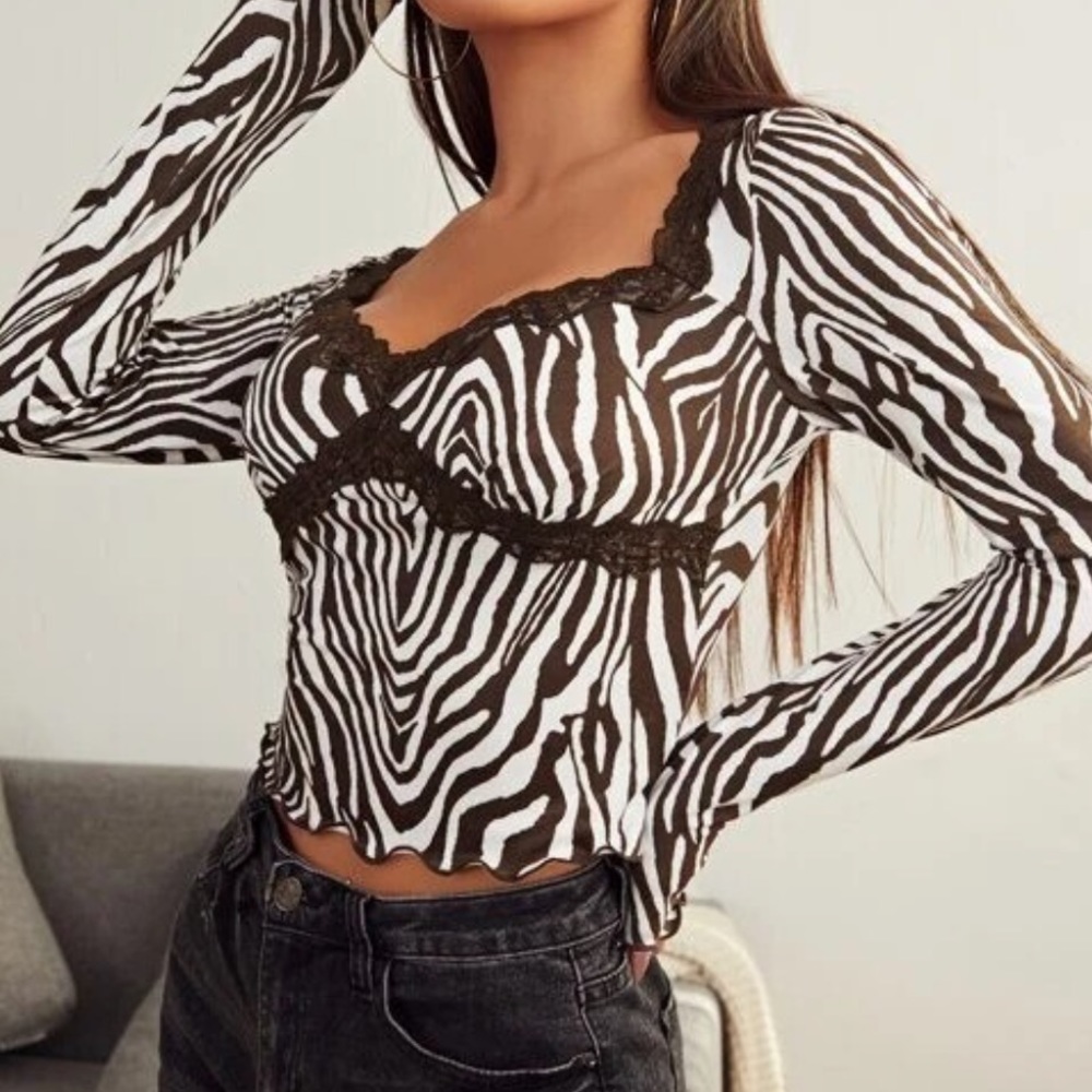 zebra brown lace long sleeve shirt